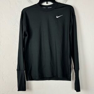 Nike Running Dri Fit Shirt Knit Top Tee Element Solid Black Pullover Ribbed Crew